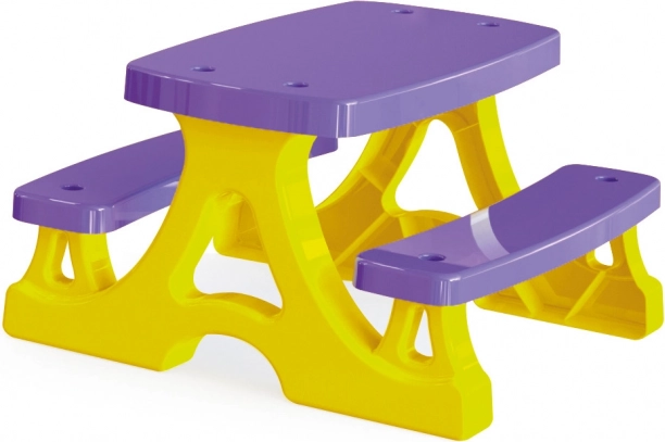 Kunststof picknicktafel met bankjes, geel‑paars