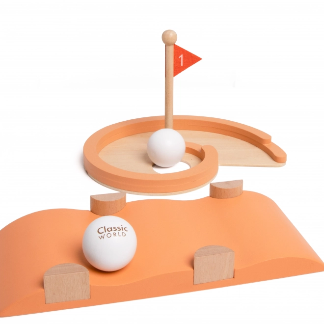 Houten golfset met verschillende obstakels