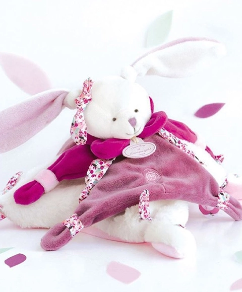 Doudou geschenkset met roze pluche konijntje knuffeldoek