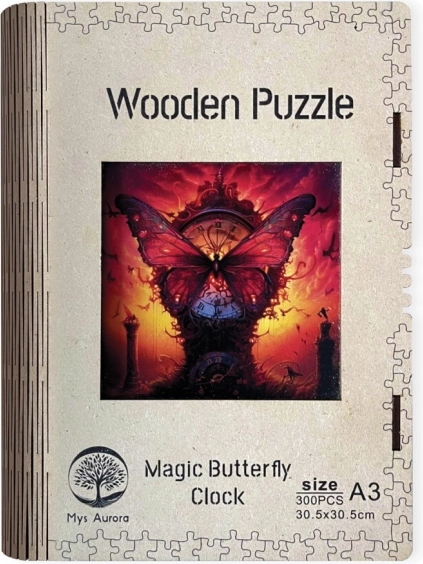 Houten puzzel Magische vlinderklok-afbeelding