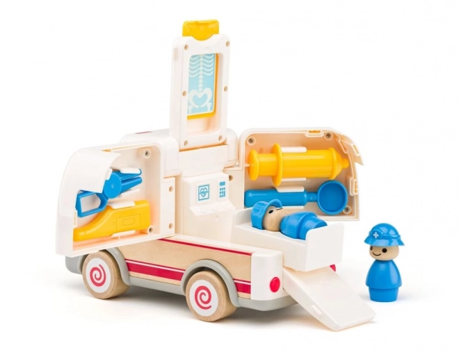 Geluid ambulance met brancard en reddingsuitrusting