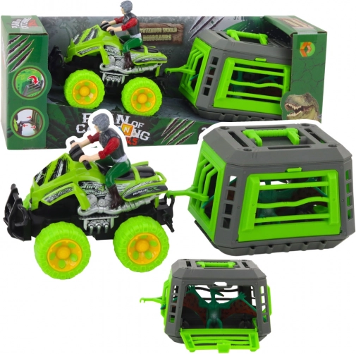 Quad met bestuurder en kooi voor dinosaurus