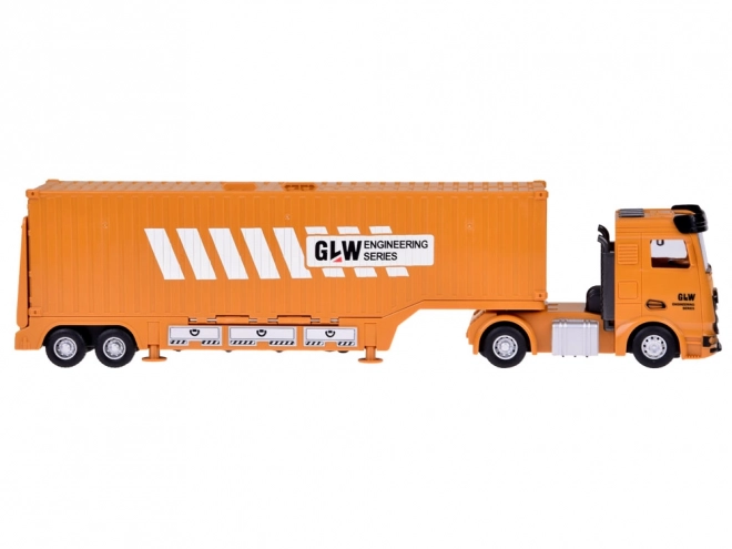 Interactieve set vrachtwagen met uitklapbare oplegger, kraan en heftruck