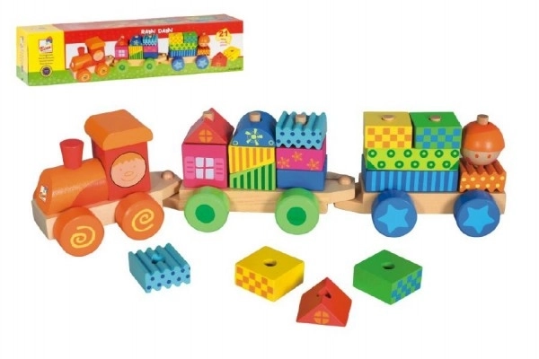 Houten trein met huisjes 21 stuks