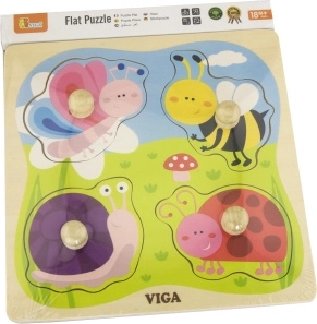 Viga houten inlegpuzzel dieren in de weide met knopjes