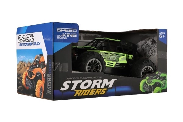 Auto RC buggy terrein groen 22cm kunststof 2,4GHz op batterijen + oplaadpakket in doos 32x16x18cm