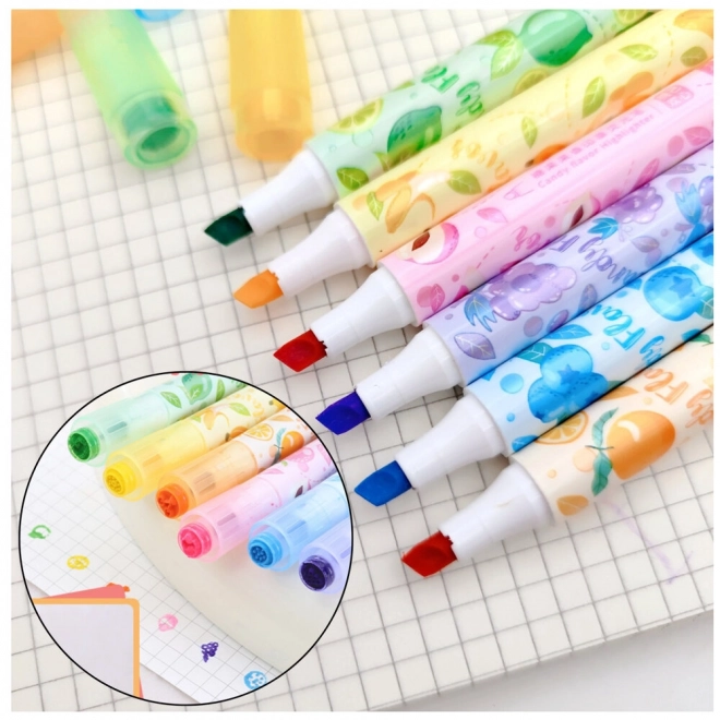 Kleurige fruitmarkeerstiften met stempel - set van 6 stuks