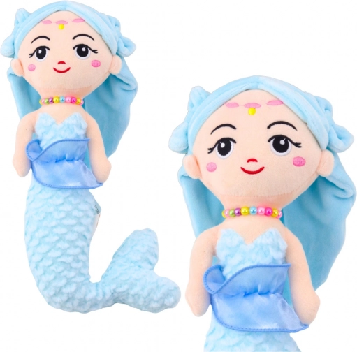 Pluchen zeemeermin met kralen blauw 32 cm