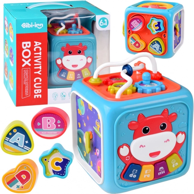 Interactieve educatieve kubus 6-in-1 met pianootje, doolhof en vormensorter