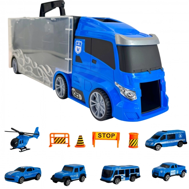 Vrachtwagen met transporter 3v1 Blauw Politie