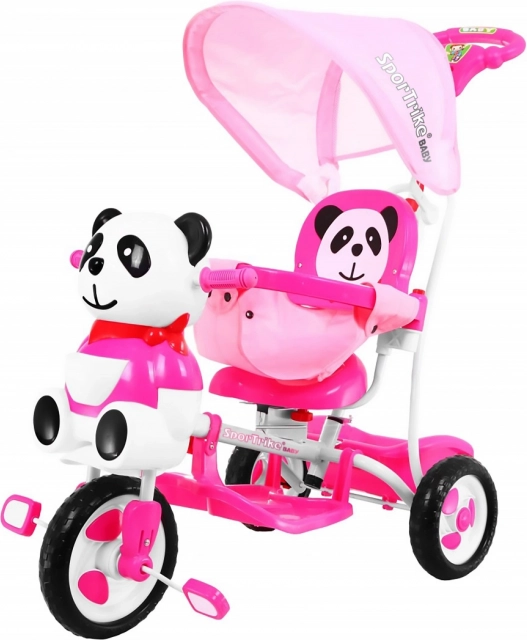 Kinderdriewieler Panda met zonnescherm en ouderduwstang – Roze