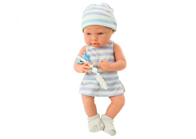 Pop Baby in Wit-Blauw Outfit met Muts en Speen