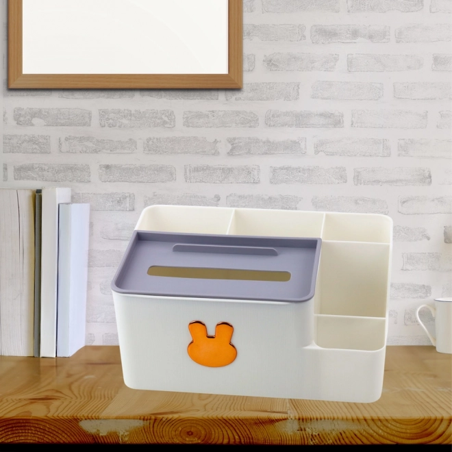 Organizer voor op tafel met gouden konijntje en doos voor tissues