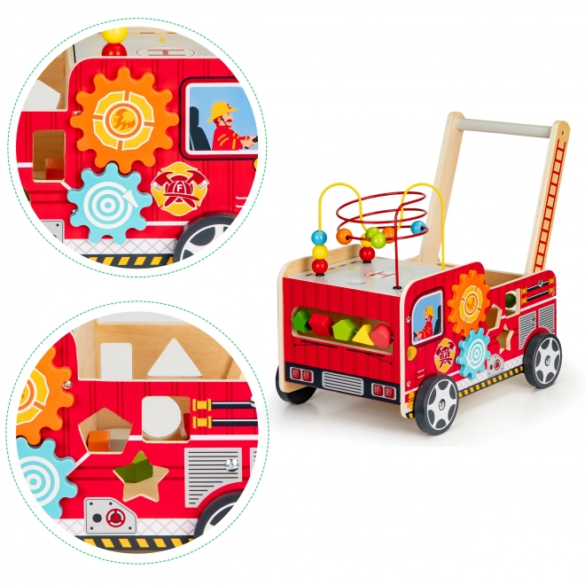 Houten educatieve loopwagen met blokken - Brandweerauto ECOTOYS