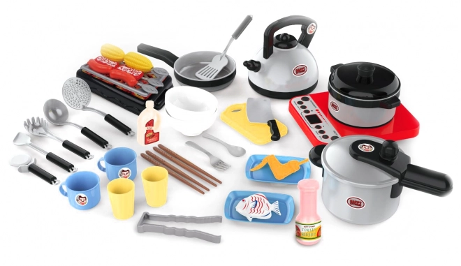 Keuken- en grillspeelset voor kinderen met geluid en LED, 40 delen