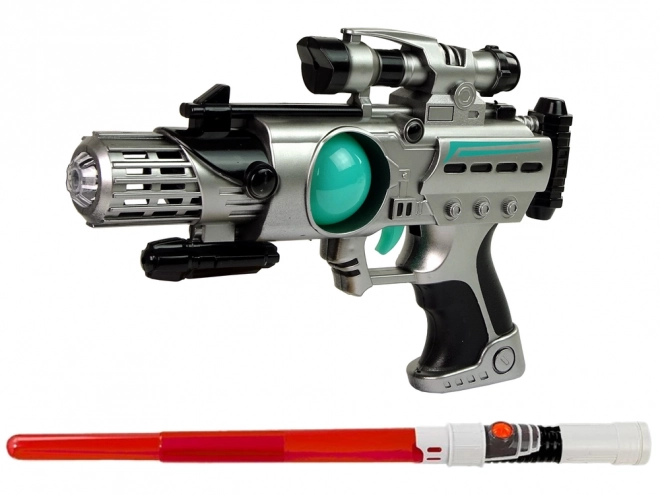Set van ruimtewapens Space Guardian met laserpistool en zwaard
