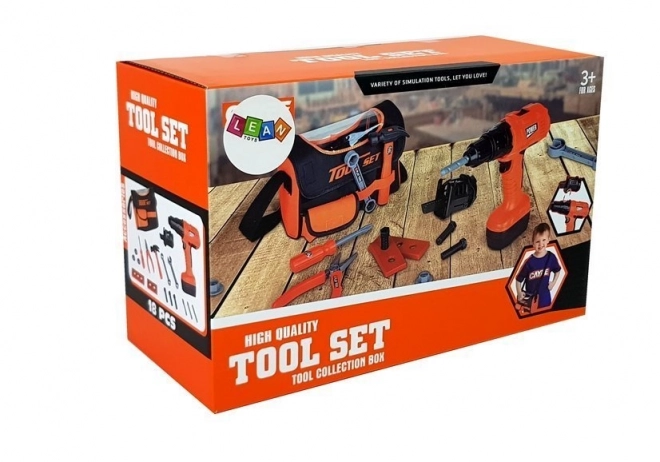 Kindergereedschapsset in een schoudertas met accuschroefboormachine