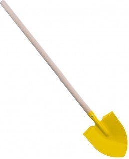 Gele kinderschop met houten steel 83 cm – puntig
