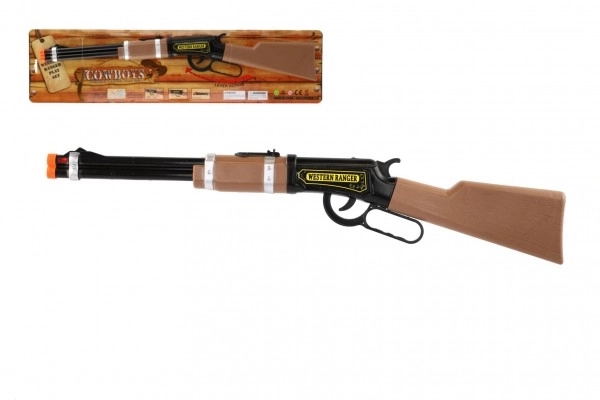 Cowboy plastic herhalend geweer/pistool 62x10cm op batterijen met licht op kaart