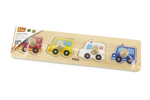 Houten inlegpuzzel reddingsvoertuigen met knopjes