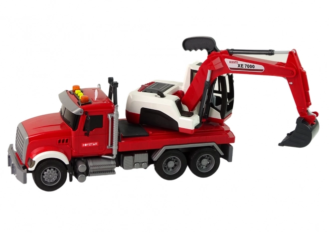Vrachtwagen met graafmachine tractor graafmachine geluiden lichten