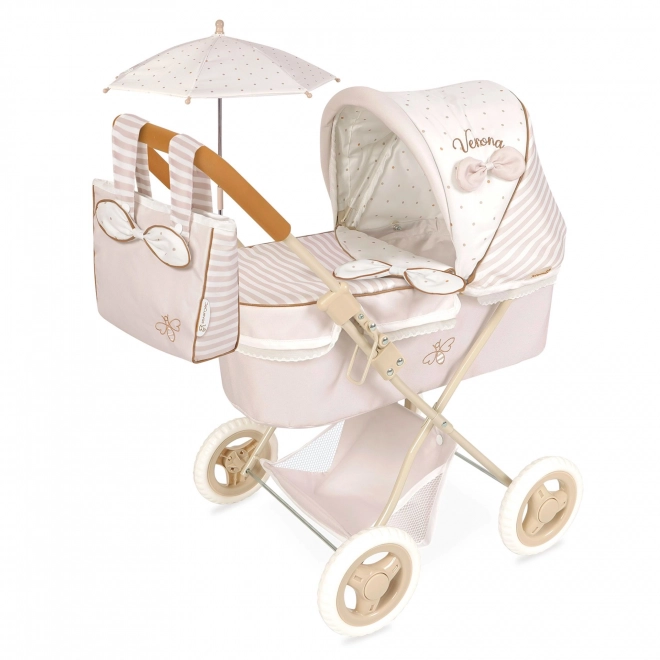 Opvouwbare poppenwagen met parasol en tas Verona 60 cm