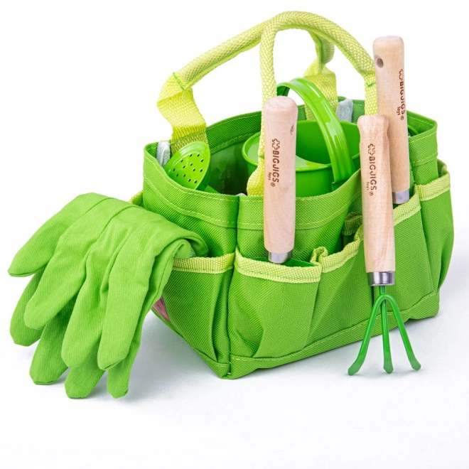 Bigjigs Toys Tuinset met gereedschap in groene canvas tas