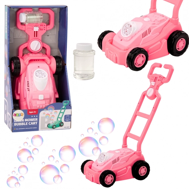 Roze grasmaaier voor het maken van zeepbellen