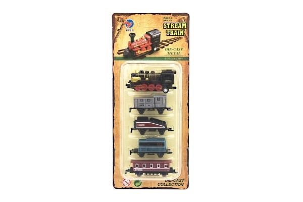 Trein met wagons 5 stuks, metaal/kunststof, 8 cm, met terugtrekmechanisme