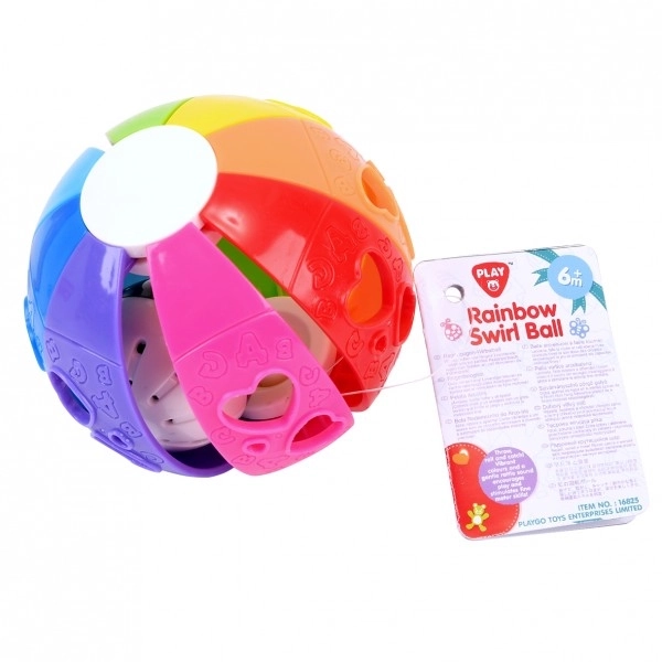 Regenboog bal rammelaar kunststof 10cm 6m+