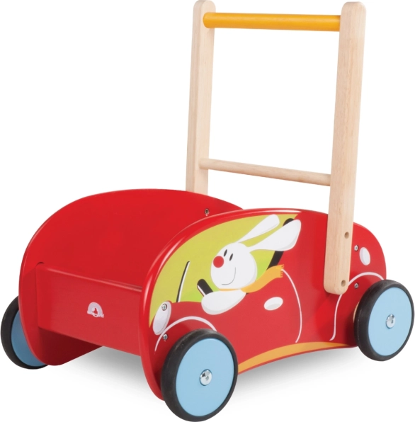 Houten loopwagen voor kinderen in de vorm van een rode auto