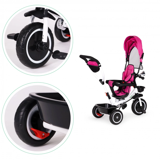 ECOTOYS Driewieler met dak en duwstang - roze
