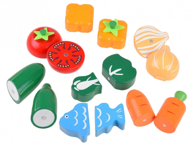 Grote set houten magnetische dozen voor het snijden van groenten en fruit ZA4121