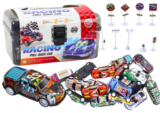 Set van autootjes met verkeersborden 25 stuks