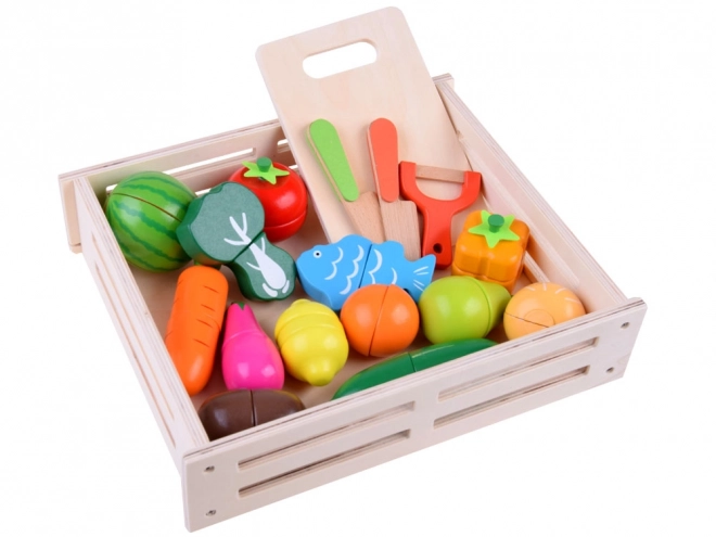 Grote set houten magnetische dozen voor het snijden van groenten en fruit ZA4121