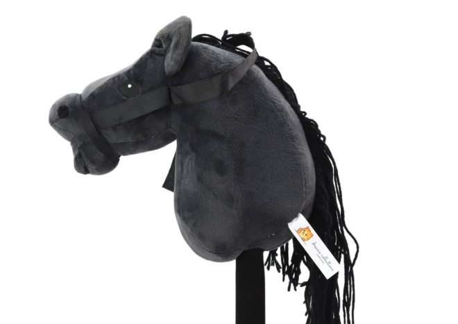 Pluche paardhoofd op stok Hobby Horse Longhair Zwart Met Geluiden
