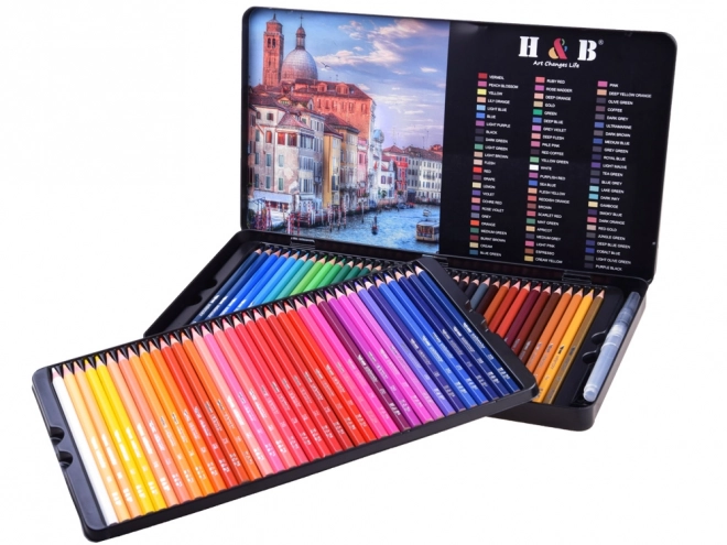 Set van aquarelpotloden 72 kleuren in metalen doos