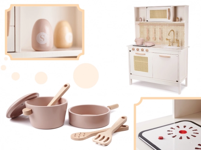 Kinder retro houten keuken met accessoires Boho