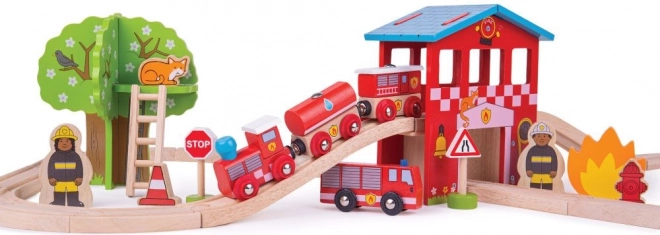 BIGJIGS RAIL houten treinbaan – brandweerkazerne