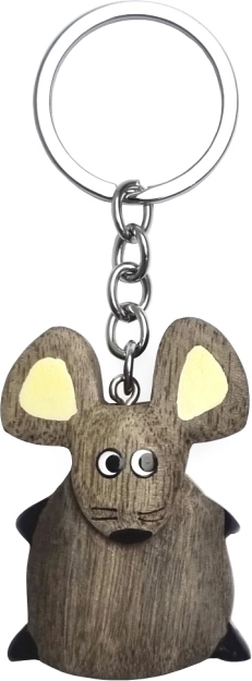 Houten sleutelhanger muis groot