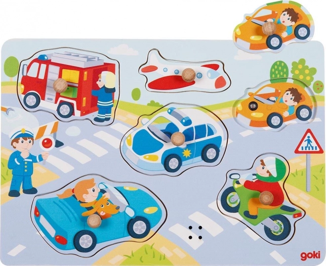 Houten geluids-puzzelvoertuigen Goki