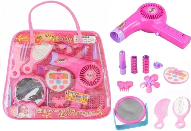 kinder cosmeticaset in handtasje met batterij-haardroger