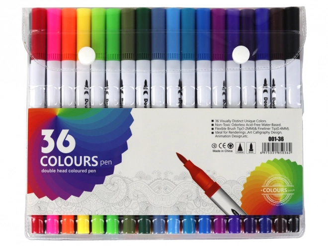 Set van 36 dubbelzijdige pennen in verschillende kleuren in een organizer
