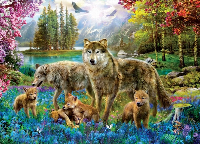 Puzzel EUROGRAPHICS Wolvenfamilie bij het meer XL 500 stukjes
