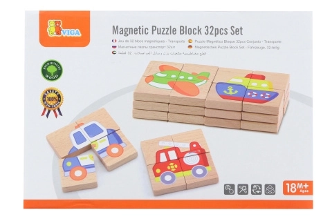 Houten magnetische puzzel - vervoermiddelen
