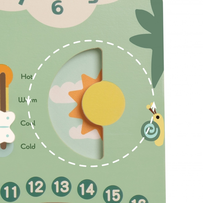 Houten educatieve kalender in het Engels