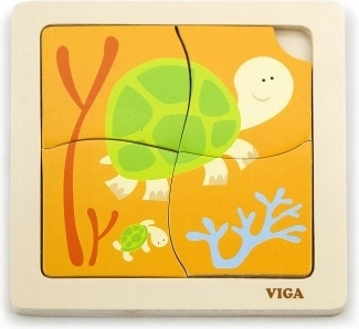 Houten puzzel schildpadje met 4 stukjes