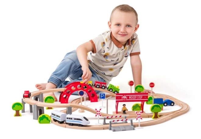 Woody treinbaan met elektrische set