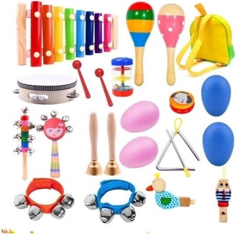 Houten muziekinstrumentenset voor kinderen met rugzak, 22 stuks