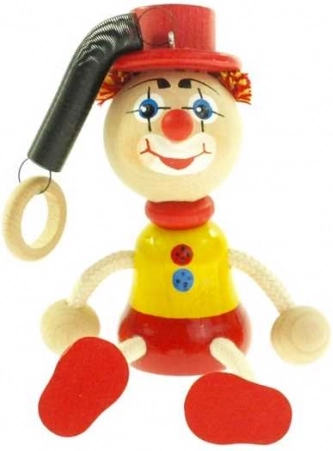 Clown met hoed aan een veer – houten hangend speeltje